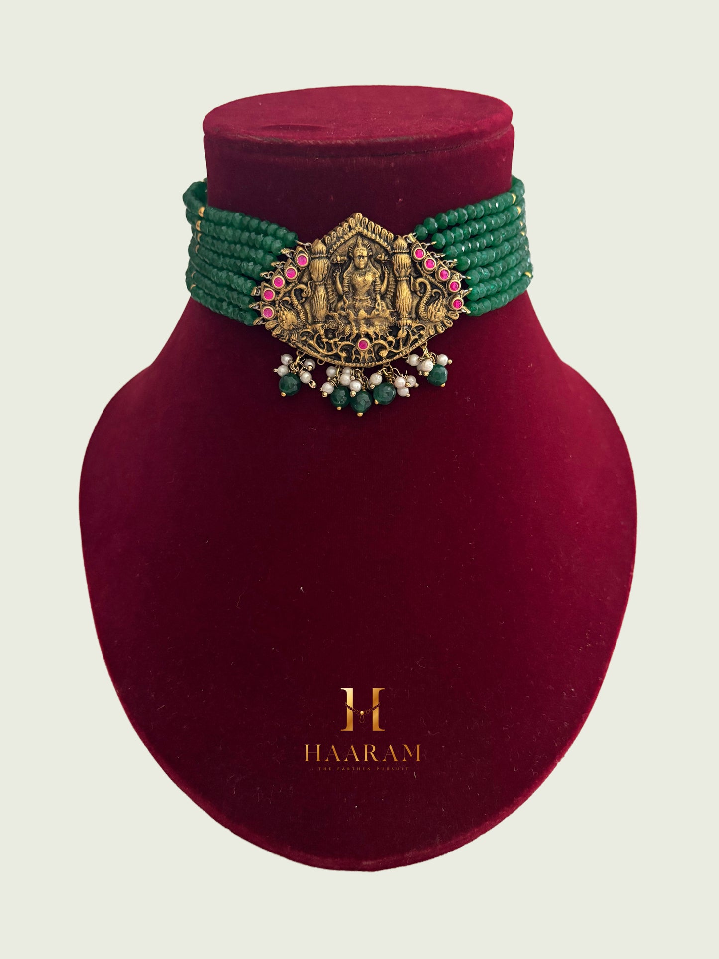 Green Lakshmi Terracotta Choker Necklace by HaarambyYashh