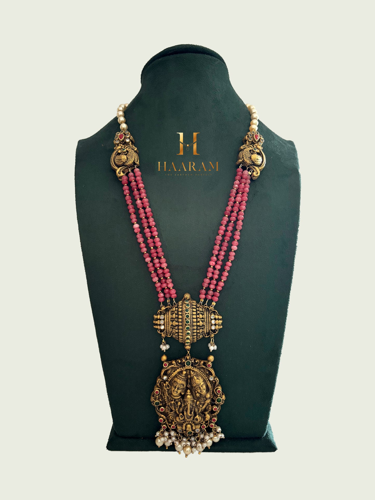 Handcrafted red terracotta necklace with Siva pendant – Temple jewelry by HaarambyYashh