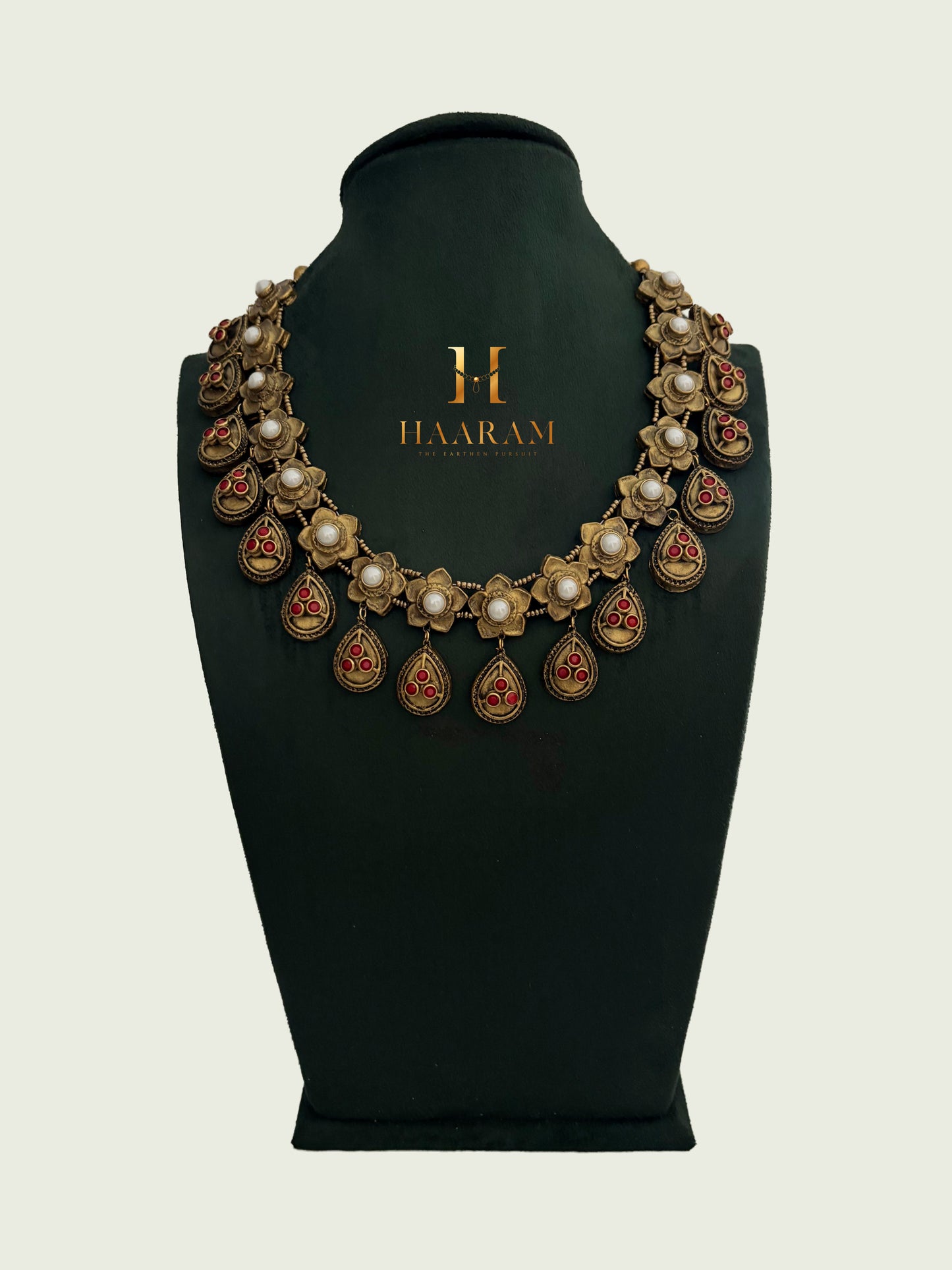 Pear Drop Terracotta Necklace with Pearls – Handmade