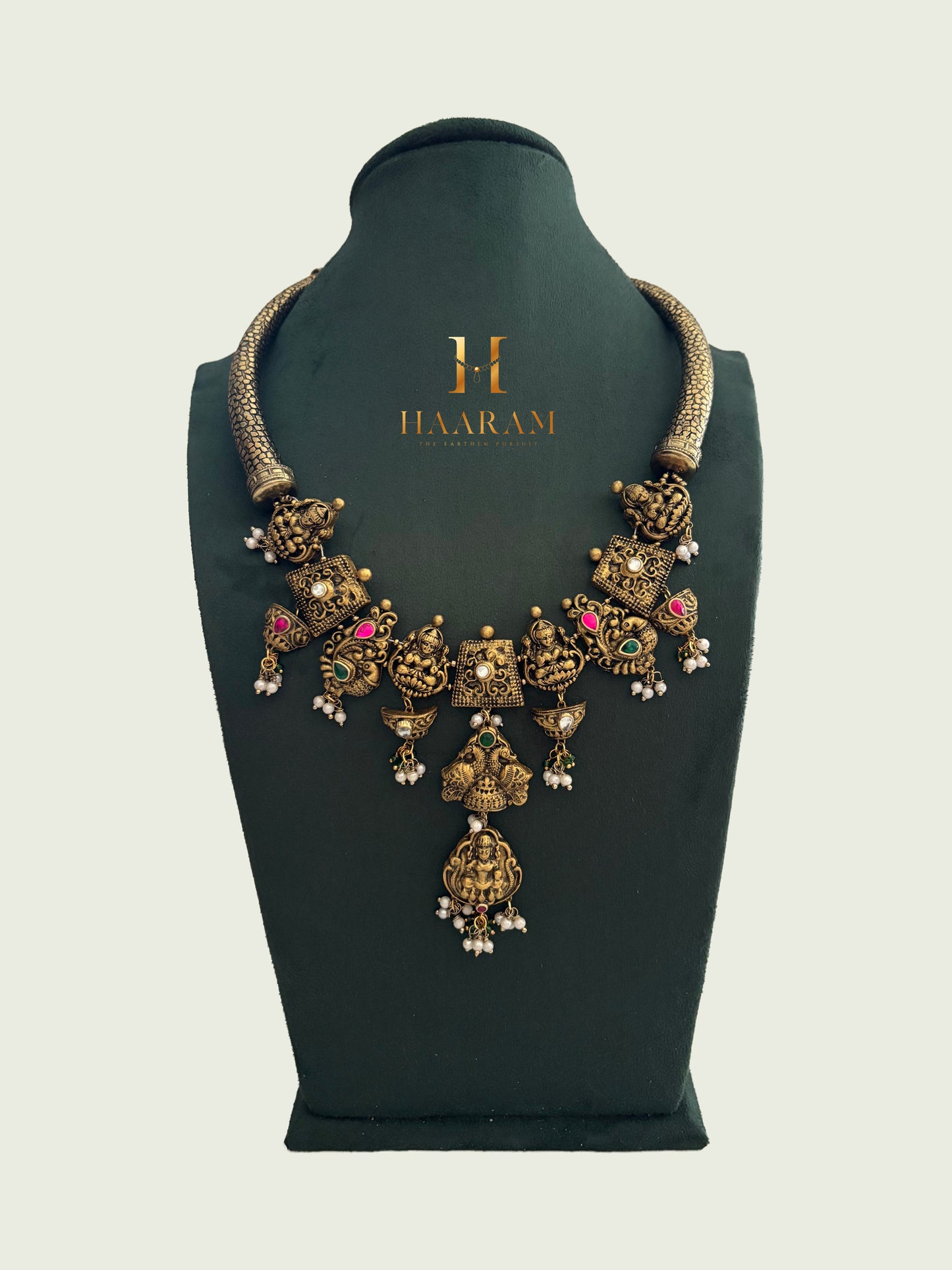 Antique Temple Statement Terracotta Necklace by HaarambyYashh