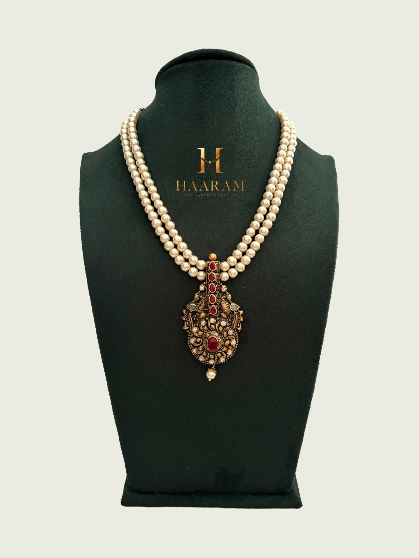 Royal terracotta necklace with temple pendant and beads By Haarambyyashh