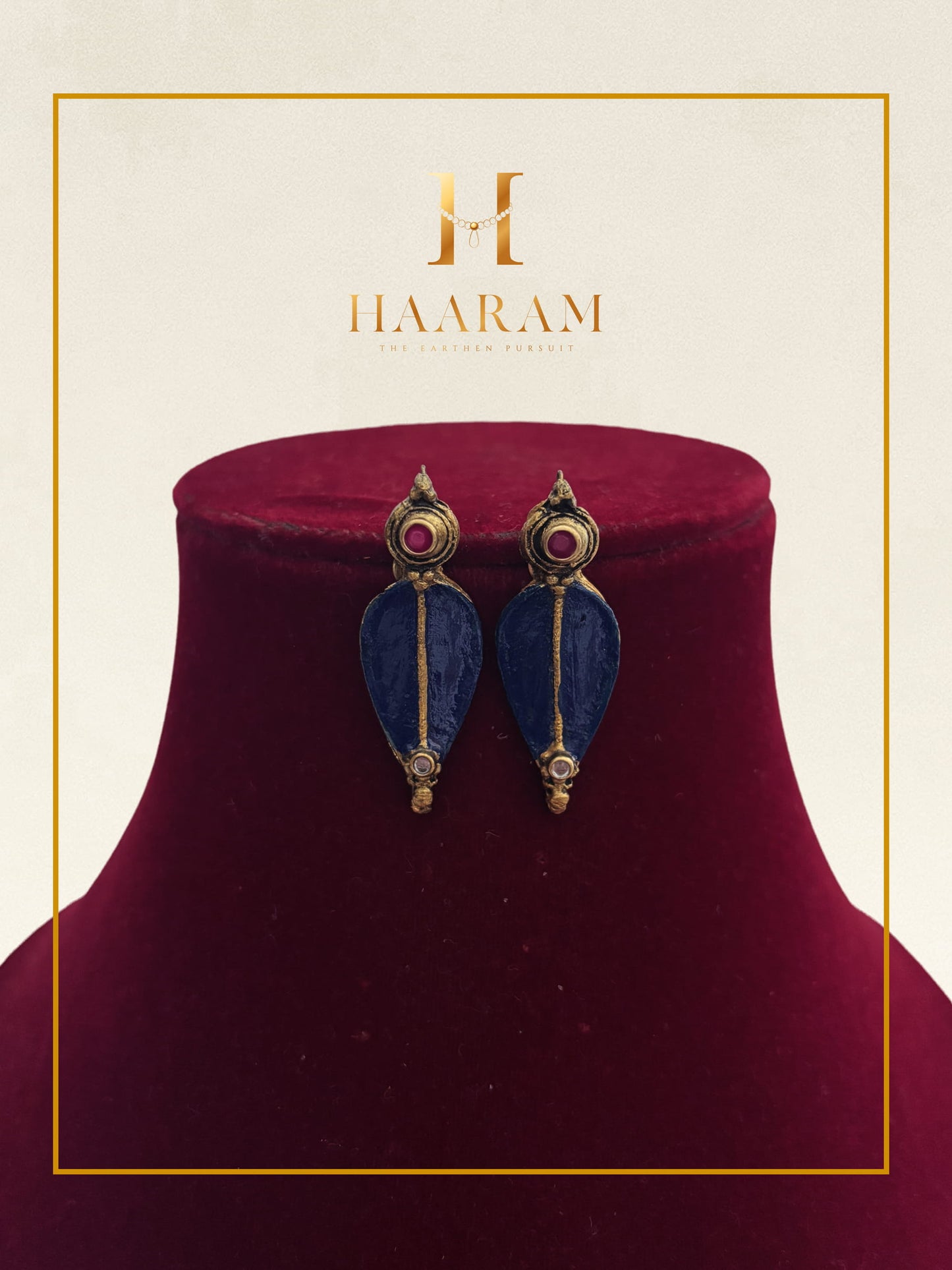 long terracotta drop earrings blue handmade jewellery
