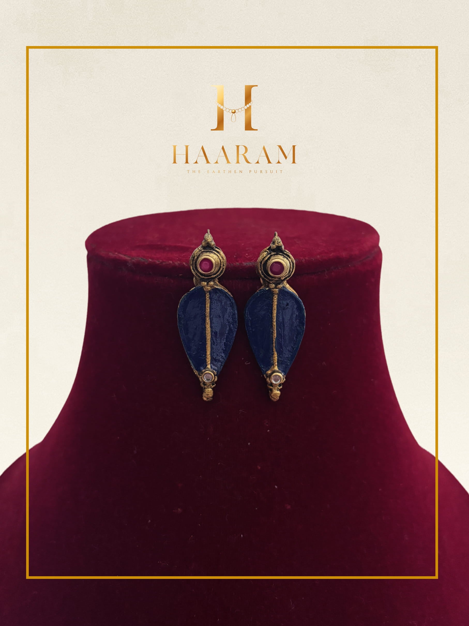 long terracotta drop earrings blue handmade jewellery