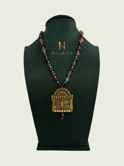 terracotta necklace with temple-inspired pendant 