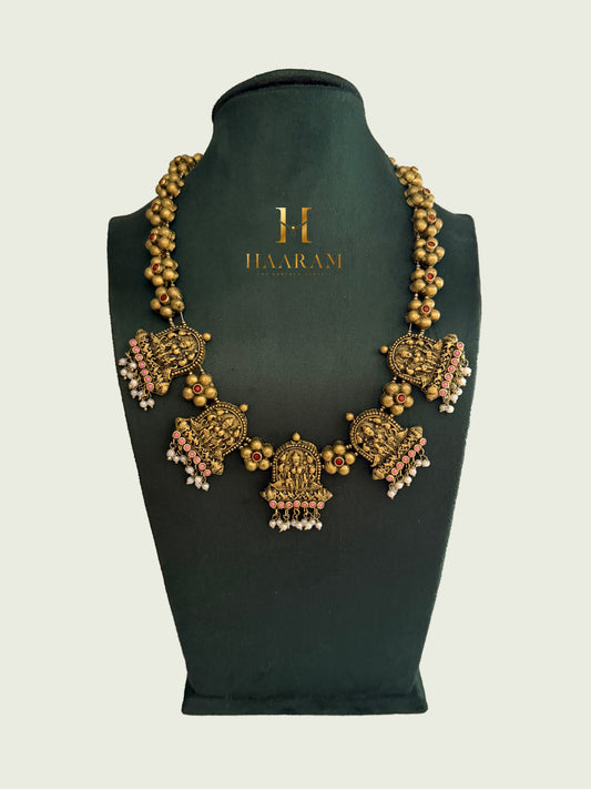 Handmade temple pendant terracotta necklace with antique bead detailing