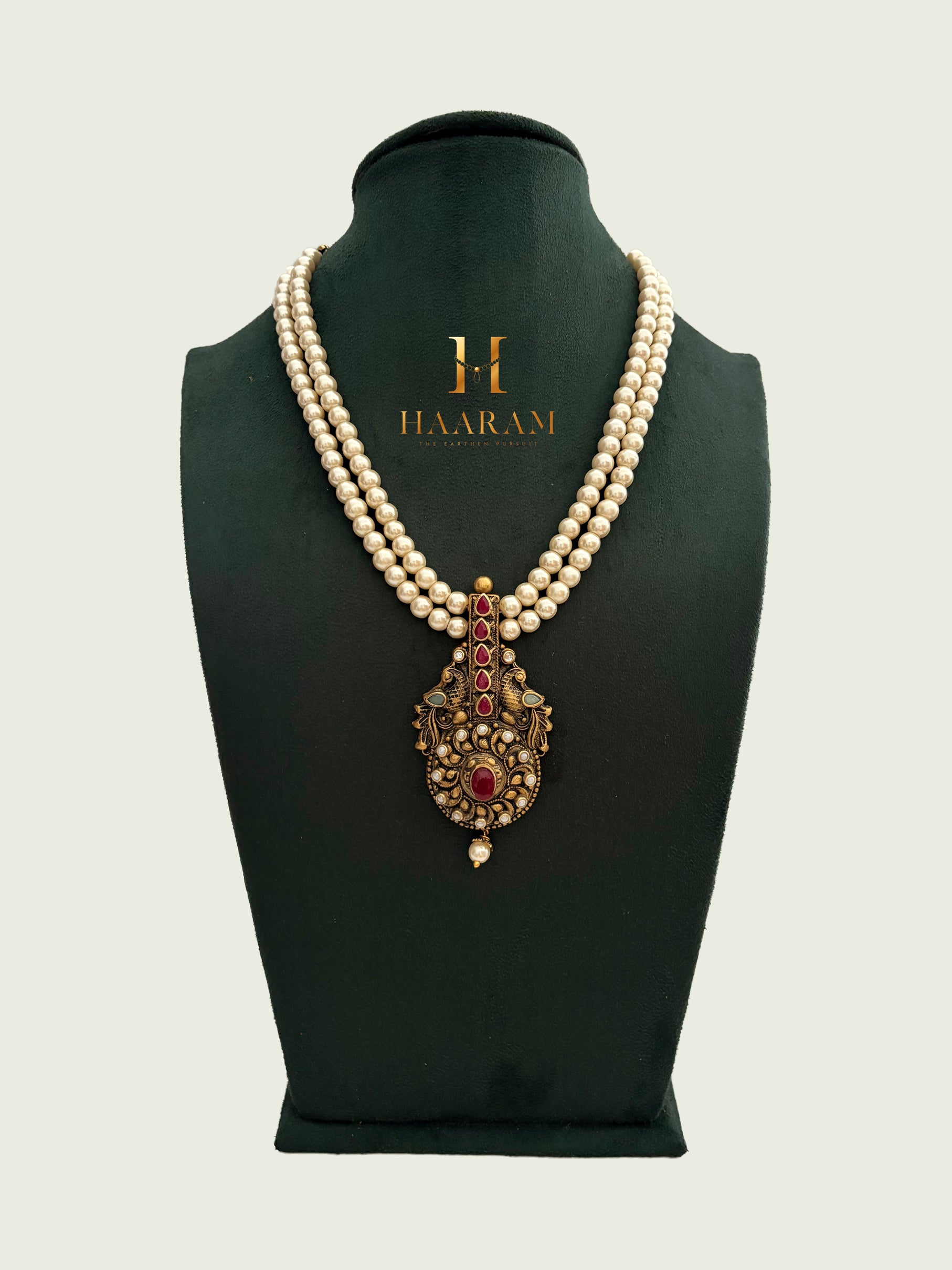 Royal terracotta necklace with temple pendant and beads By Haarambyyashh